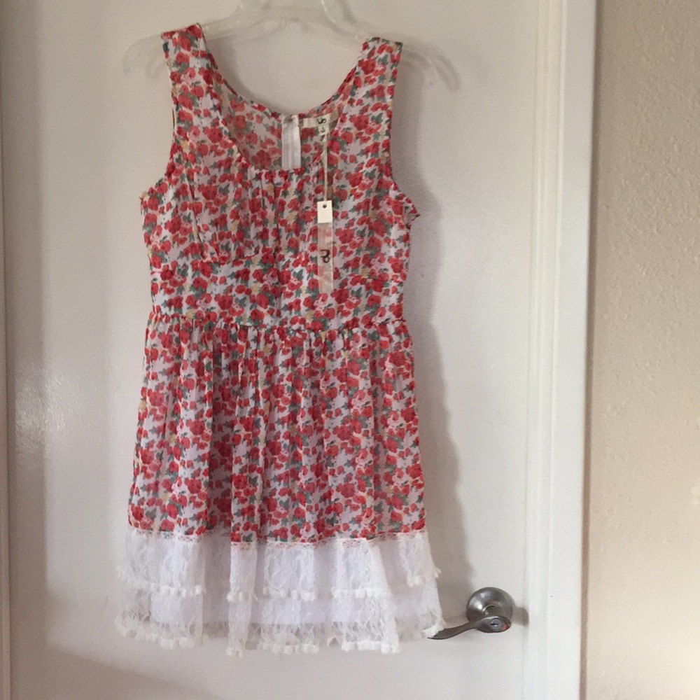 Flower Print Red Dress